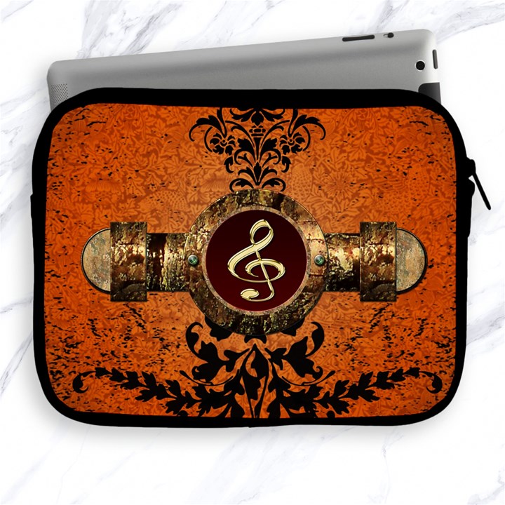 Wonderful Golden Clef On A Button With Floral Elements Apple iPad 2/3/4 Zipper Cases