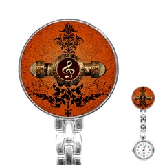 Wonderful Golden Clef On A Button With Floral Elements Stainless Steel Nurses Watches