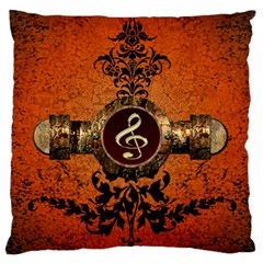 Wonderful Golden Clef On A Button With Floral Elements Large Flano Cushion Cases (one Side)  by FantasyWorld7