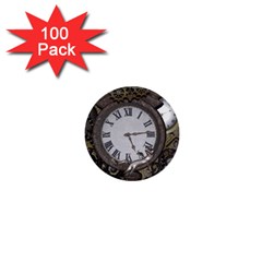 Steampunk, Awesome Clocks With Gears, Can You See The Cute Gescko 1  Mini Buttons (100 Pack) 