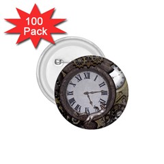 Steampunk, Awesome Clocks With Gears, Can You See The Cute Gescko 1 75  Buttons (100 Pack) 