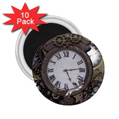 Steampunk, Awesome Clocks With Gears, Can You See The Cute Gescko 2 25  Magnets (10 Pack) 