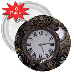 Steampunk, Awesome Clocks With Gears, Can You See The Cute Gescko 3  Buttons (10 Pack) 