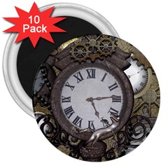 Steampunk, Awesome Clocks With Gears, Can You See The Cute Gescko 3  Magnets (10 Pack) 