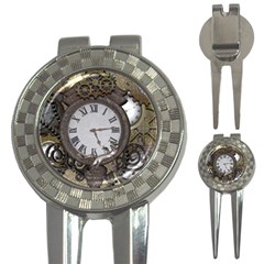 Steampunk, Awesome Clocks With Gears, Can You See The Cute Gescko 3-in-1 Golf Divots by FantasyWorld7