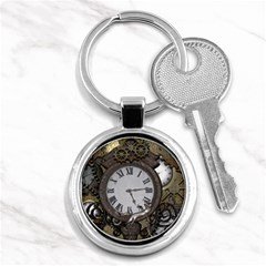 Steampunk, Awesome Clocks With Gears, Can You See The Cute Gescko Key Chains (round)  by FantasyWorld7