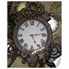 Steampunk, Awesome Clocks With Gears, Can You See The Cute Gescko Canvas 16  X 20  