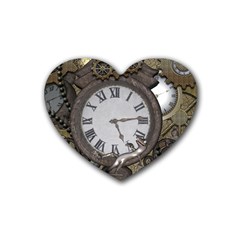 Steampunk, Awesome Clocks With Gears, Can You See The Cute Gescko Rubber Coaster (heart) 