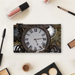 Steampunk, Awesome Clocks With Gears, Can You See The Cute Gescko Cosmetic Bag (small)  by FantasyWorld7