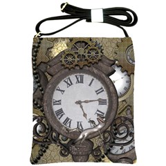 Steampunk, Awesome Clocks With Gears, Can You See The Cute Gescko Shoulder Sling Bags by FantasyWorld7