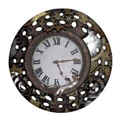 Steampunk, Awesome Clocks With Gears, Can You See The Cute Gescko Ornament (round Filigree)  by FantasyWorld7