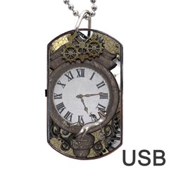 Steampunk, Awesome Clocks With Gears, Can You See The Cute Gescko Dog Tag Usb Flash (one Side)