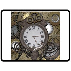 Steampunk, Awesome Clocks With Gears, Can You See The Cute Gescko Double Sided Fleece Blanket (large) 