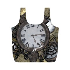 Steampunk, Awesome Clocks With Gears, Can You See The Cute Gescko Full Print Recycle Bags (m) 