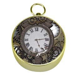 Steampunk, Awesome Clocks With Gears, Can You See The Cute Gescko Gold Compasses