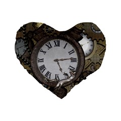 Steampunk, Awesome Clocks With Gears, Can You See The Cute Gescko Standard 16  Premium Flano Heart Shape Cushions