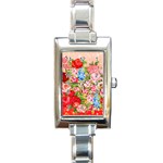 Pretty Sparkly Roses Rectangle Italian Charm Watches Front