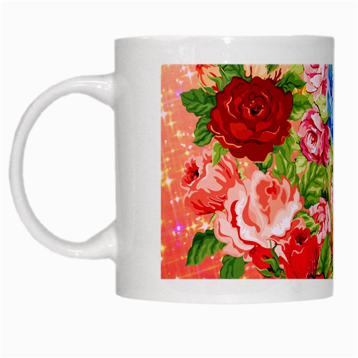 Pretty Sparkly Roses White Mugs