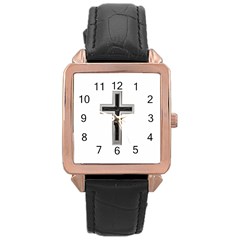 Christian Cross Rose Gold Leather Watch 