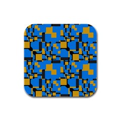 Blue Yellow Shapes Rubber Square Coaster (4 Pack)