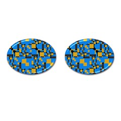 Blue Yellow Shapes Cufflinks (oval) by LalyLauraFLM