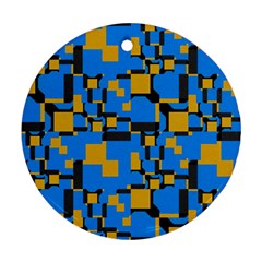 Blue Yellow Shapes Round Ornament (two Sides) by LalyLauraFLM