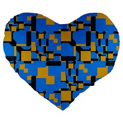 Blue Yellow Shapes Large 19  Premium Heart Shape Cushion