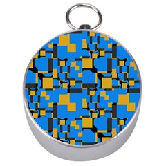 Blue Yellow Shapes Silver Compass