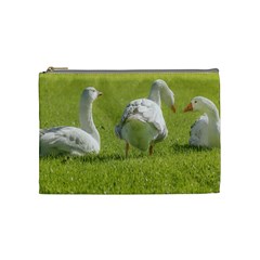 Group of White Geese Resting on the Grass Cosmetic Bag (Medium) 