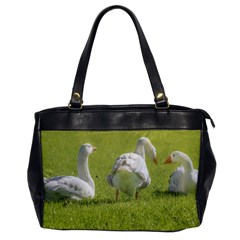 Group Of White Geese Resting On The Grass Office Handbags by dflcprints