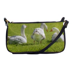 Group Of White Geese Resting On The Grass Shoulder Clutch Bags by dflcprints