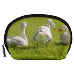 Group Of White Geese Resting On The Grass Accessory Pouches (large) 