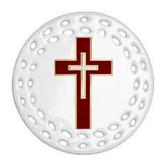 Red Christian Cross Round Filigree Ornament (two Sides)