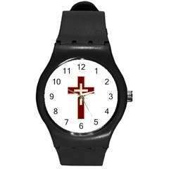 Red Christian Cross Round Plastic Sport Watch (m) by igorsin