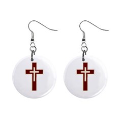 Red Christian Cross 1  Button Earrings