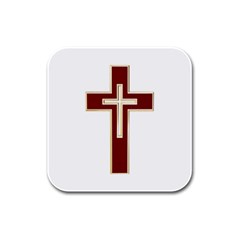 Red Christian Cross Rubber Square Coaster (4 Pack)