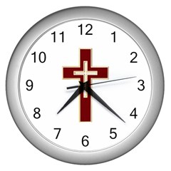 Red Christian Cross Wall Clock (silver) by igorsin