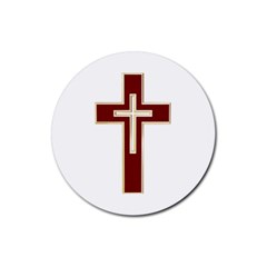 Red Christian Cross Rubber Round Coaster (4 Pack)