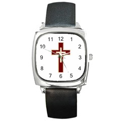 Red Christian Cross Square Metal Watch