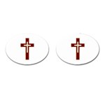 Red Christian cross Cufflinks (Oval) Front(Pair)