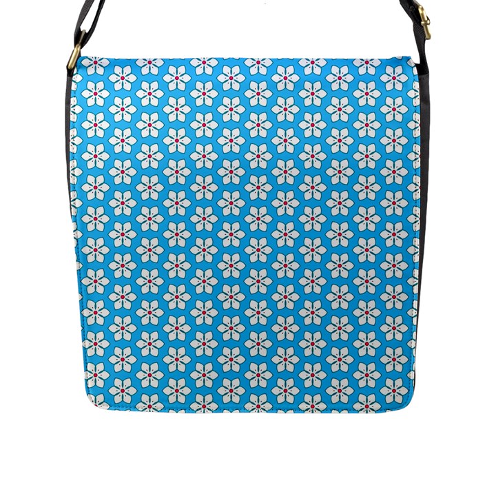 Blue Floral Flap Closure Messenger Bag (L)