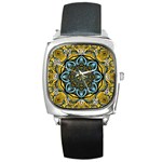 Blue floral fractal Square Metal Watches Front