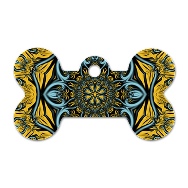 Blue floral fractal Dog Tag Bone (Two Sides)