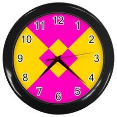 Yellow Pink Shapes Wall Clock (black) by LalyLauraFLM