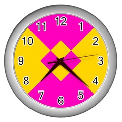 Yellow Pink Shapes Wall Clock (silver)