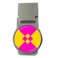 Yellow Pink Shapes Money Clip (round) by LalyLauraFLM