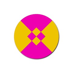 Yellow Pink Shapes Rubber Round Coaster (4 Pack) by LalyLauraFLM