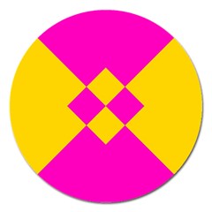 Yellow Pink Shapes Magnet 5  (round) by LalyLauraFLM