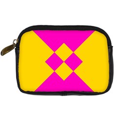 Yellow Pink Shapes Digital Camera Leather Case by LalyLauraFLM