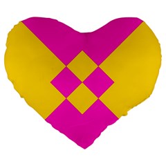 Yellow Pink Shapes Large 19  Premium Heart Shape Cushion